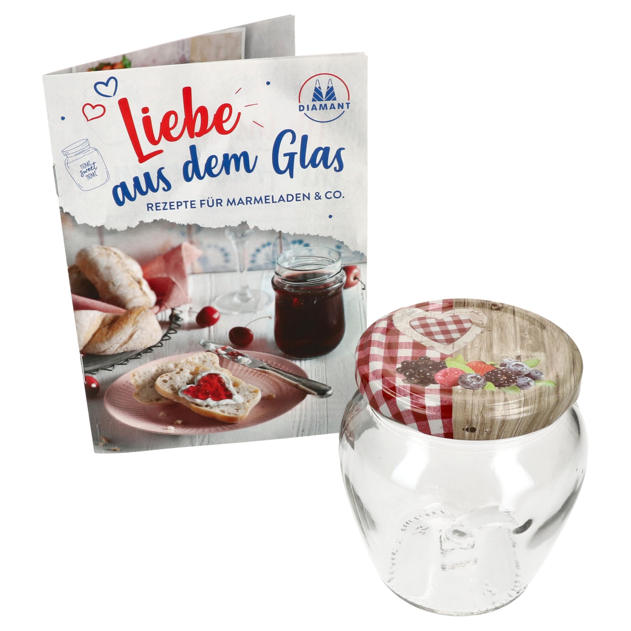 MamboCat Marmeladengläser Orcio 75er Set mit Deckel Holz-Herz Rot Beeren | 212 ml | Einmachglas TO 63 | Einkochen & Aufbewahren