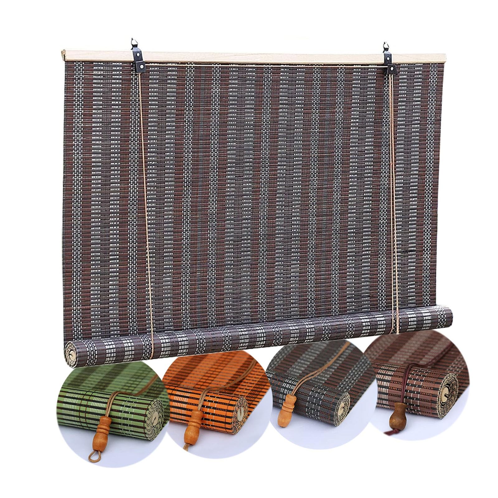 Outdoor Bamboo Roller Blinds Shades, Roller Curtain Bamboo Shades Privacy Protection, Roman Shade Sun Shade Window Blind Vertical Lifting Breathable Waterproof, For Deck Porch Backyard(Dark Brown,110