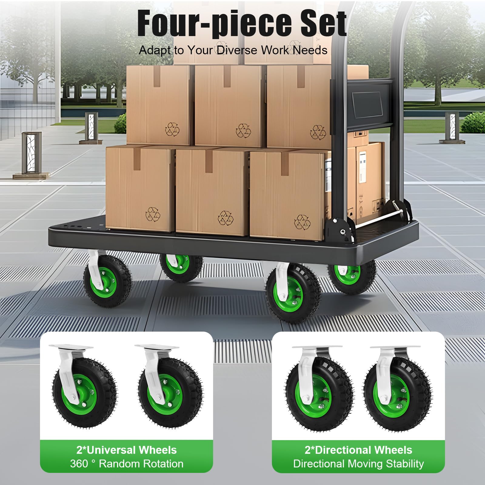 8 inch Pneumatic Caster Set of 4-2 Swivel/2 Rigid, Heavy Duty Caster Wheels 100kg/ 220.46lbs Capacity, Double Bearing Anti-Skid Rubber Wheels, Air Tire Wheel Swivel Locking Farm Cart Caster