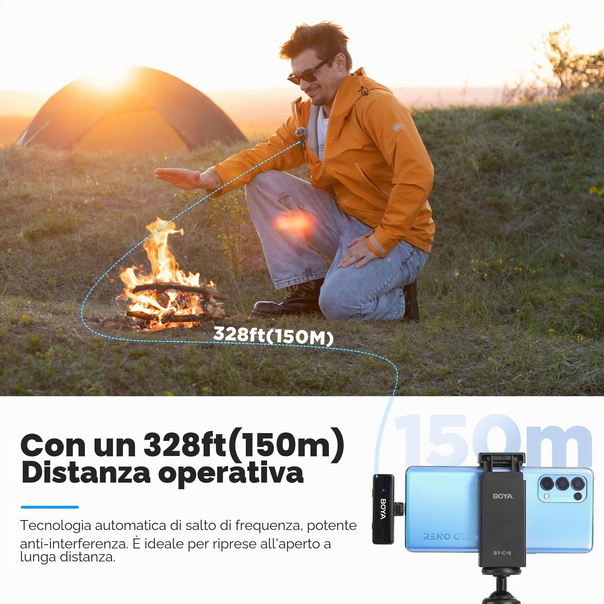 BOYA BOYALINK - Microfono lavalier V2.0 senza fili, doppio microfono senza fili, 30 ore di autonomia, per iPhone USB C, fotocamera Android, riduzione del rumore, per registrazione video, audio, vlog