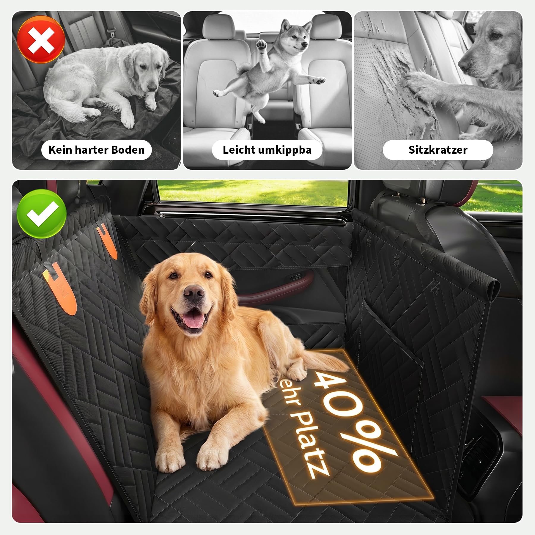 Siège auto pour chien Taille moyenne et petite ceinture de sécurité compatible avec le siège arrière S | Facile à nettoyer, matériau imperméable, avec 4 sangles de fixation, support pliable, fenêtre en maille respirante