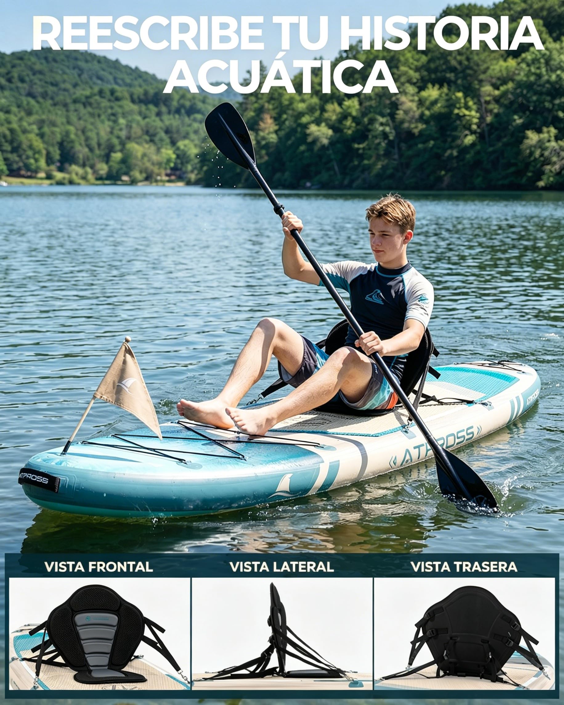 Tabla Paddle Surf Hinchable Inflable Extra Grande para Adultos, con Capacidad para 204,1 kg. con Kit de Accesorios Mochila. Kayak Inflable, Antideslizante, Ideal para Yoga,
