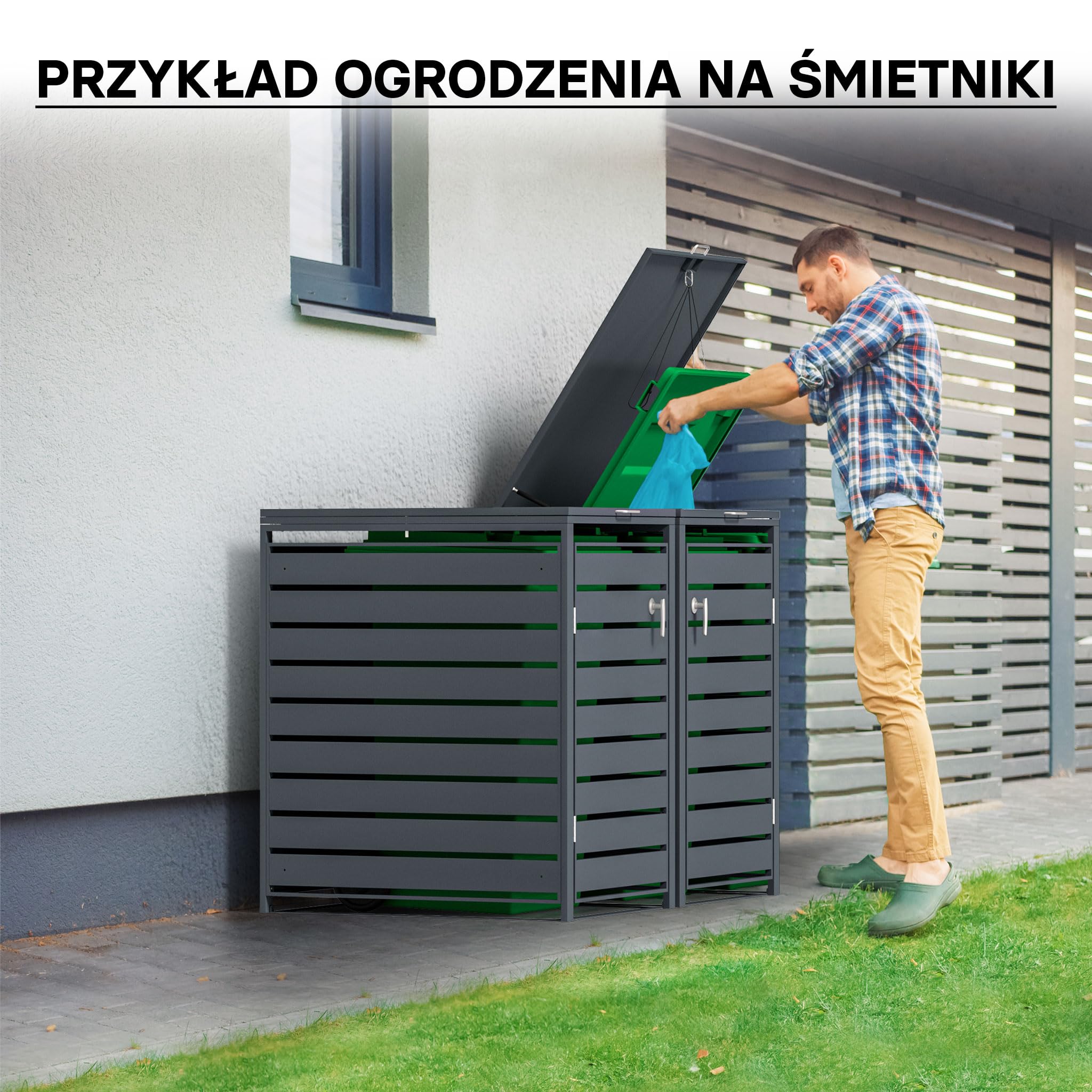 Wiltec Obudowa dla dwóch koszy na śmieci antracytowa zamykana pojemnik pokrywa śmietników z klapą