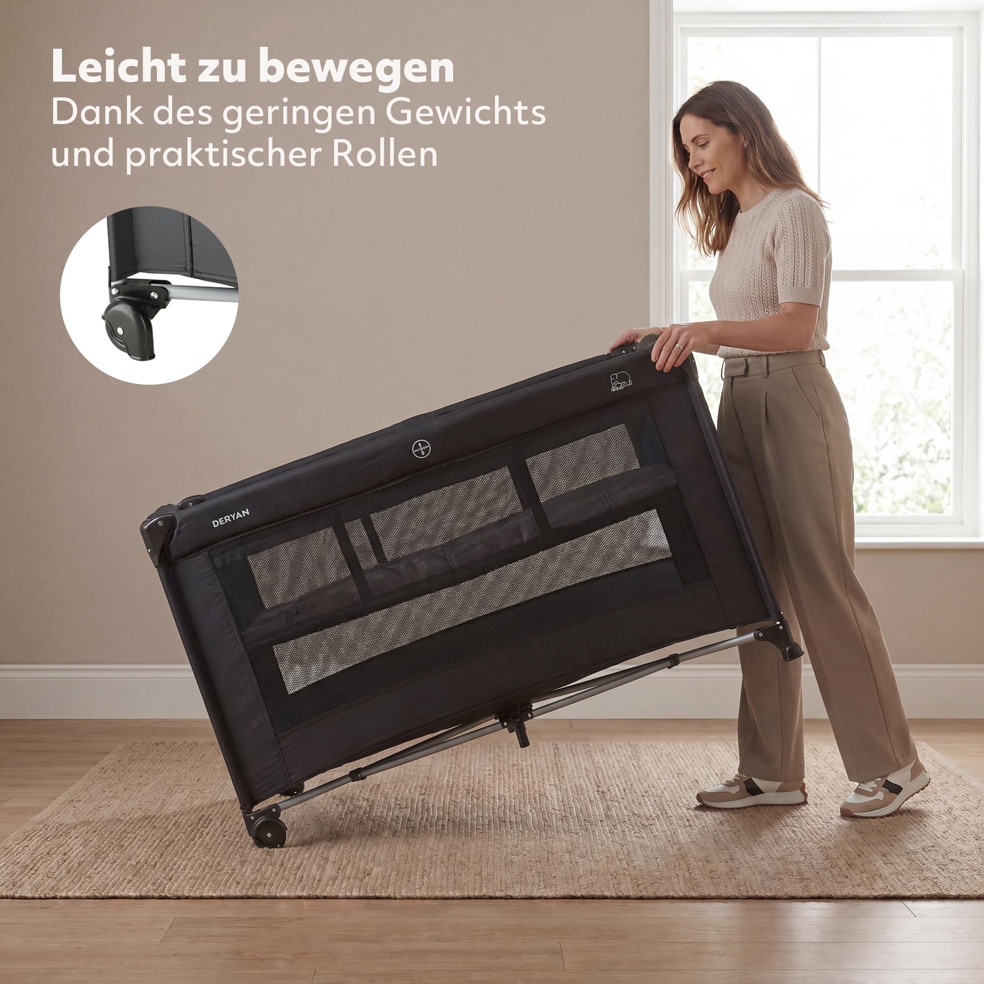 Deryan Baby & Kinder Reisebett mit Matratze - ab Geburt bis 5 Jahre, Pop Up Kleinkindbett Babyzelt in 2 Sekunden aufgestellt, inkl. Moskitonetz & Reisetasche (Schwarz, mit Bodenerhöhung)