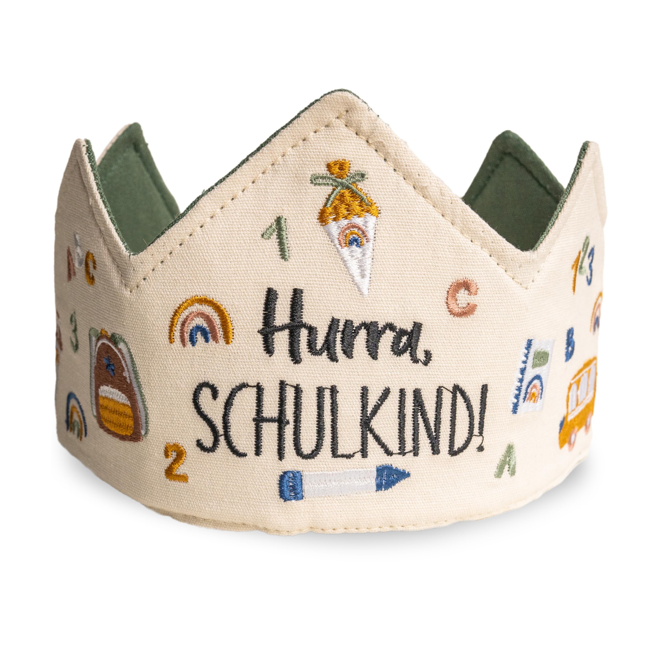 Papierdrachen Hurra School Child Crown Embroidered Pastel - Adjustable Lacing - Two-Tone - Perfect for Back to School - Set 01