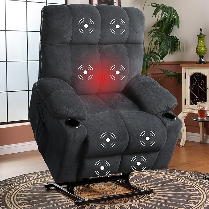 FLEXISPOT XL5 Dual OKIN Motor Power Lift Recliner Chair for Elderly, Lay Flat Electric Recliner with Massage & Heat, USB Ports, Fabric Reclining Sofa for Living Room Bedroom, Grey