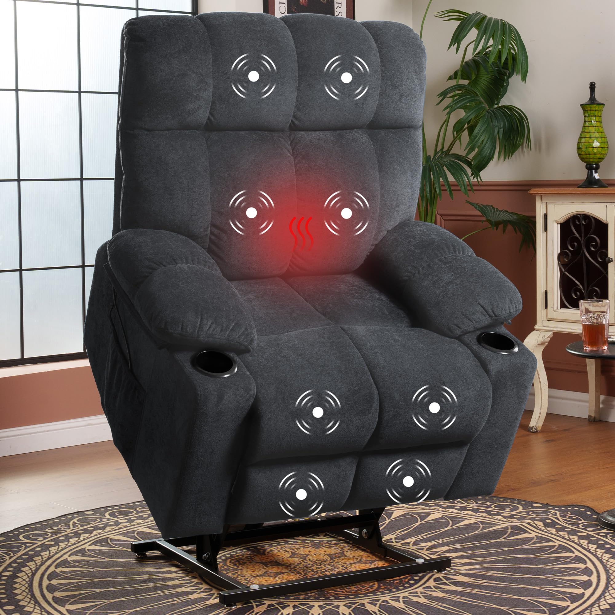 FLEXISPOT XL6 Dual OKIN Motor Power Lift Recliner Chair for Elderly, Lay Flat Electric Recliner with Massage & Heat, USB Ports, Fabric Reclining Sofa for Living Room Bedroom, Grey