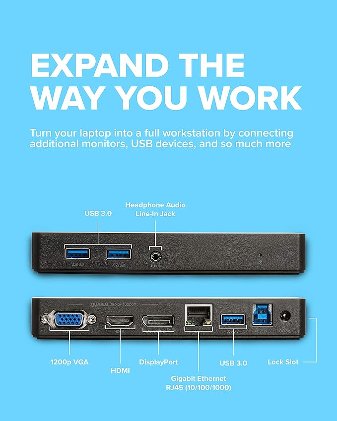 VisionTek VT1000 Universal Dual Full HD USB 3.0 Laptop Monitor Docking Station miniatura 2