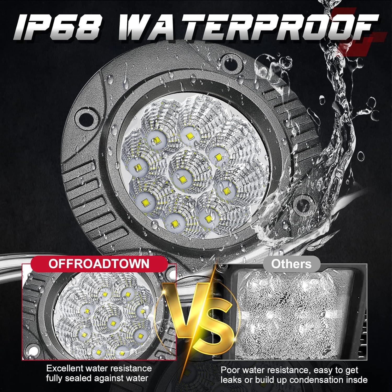OFFROADTOWN 5 Inch Flush Mount Round Off Road Lights 2PCS 90W Round LED Lights Flood Driving Light Bumper Backup Reserve Light Flush Mount LED Pods for Trucks UTV ATV SUV Honda Chevy