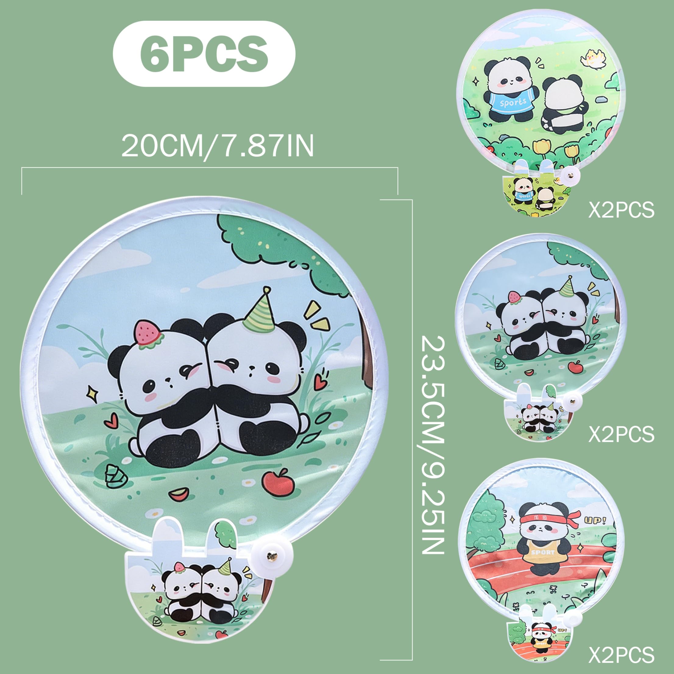 6-teiliges faltbares Handfächer-Set, süße Panda-zusammenklappbare runde Fächer, tragbare Kühlausrüstung für Strandreisen, Festivals, Partygeschenke, 20, 3 cm