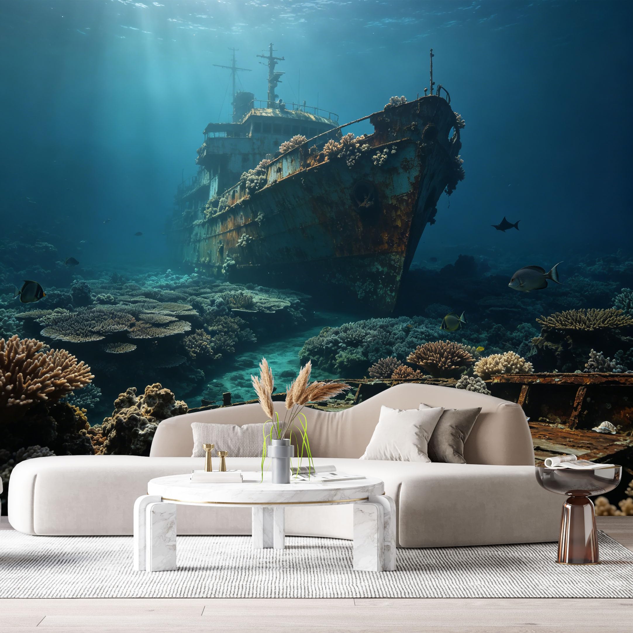Custom Size Wall Murals Deep Sea Underwater Shipwreck Marine Ocean 3D Trompe L'Oeil SelfAdhesiveWall Fabric Removable Wallpaper Wall Decor for Living Room Bedroom Bathroom