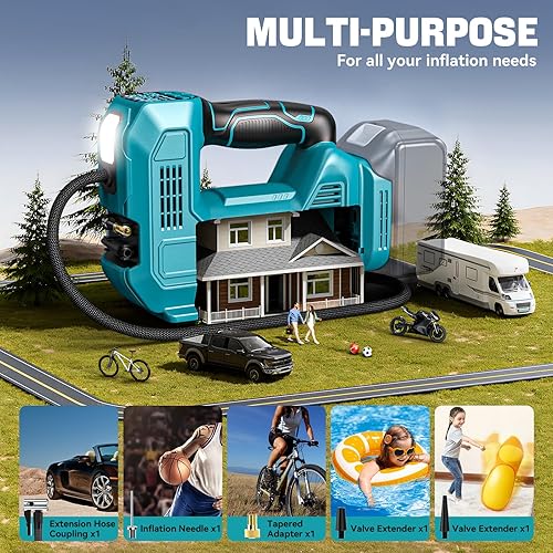 Miniatura 8 de Inflador de neumáticos inalámbrico, compresor de aire portátil, bomba de aire de neumáticos compatible con batería Makita de 18 V, bomba automática