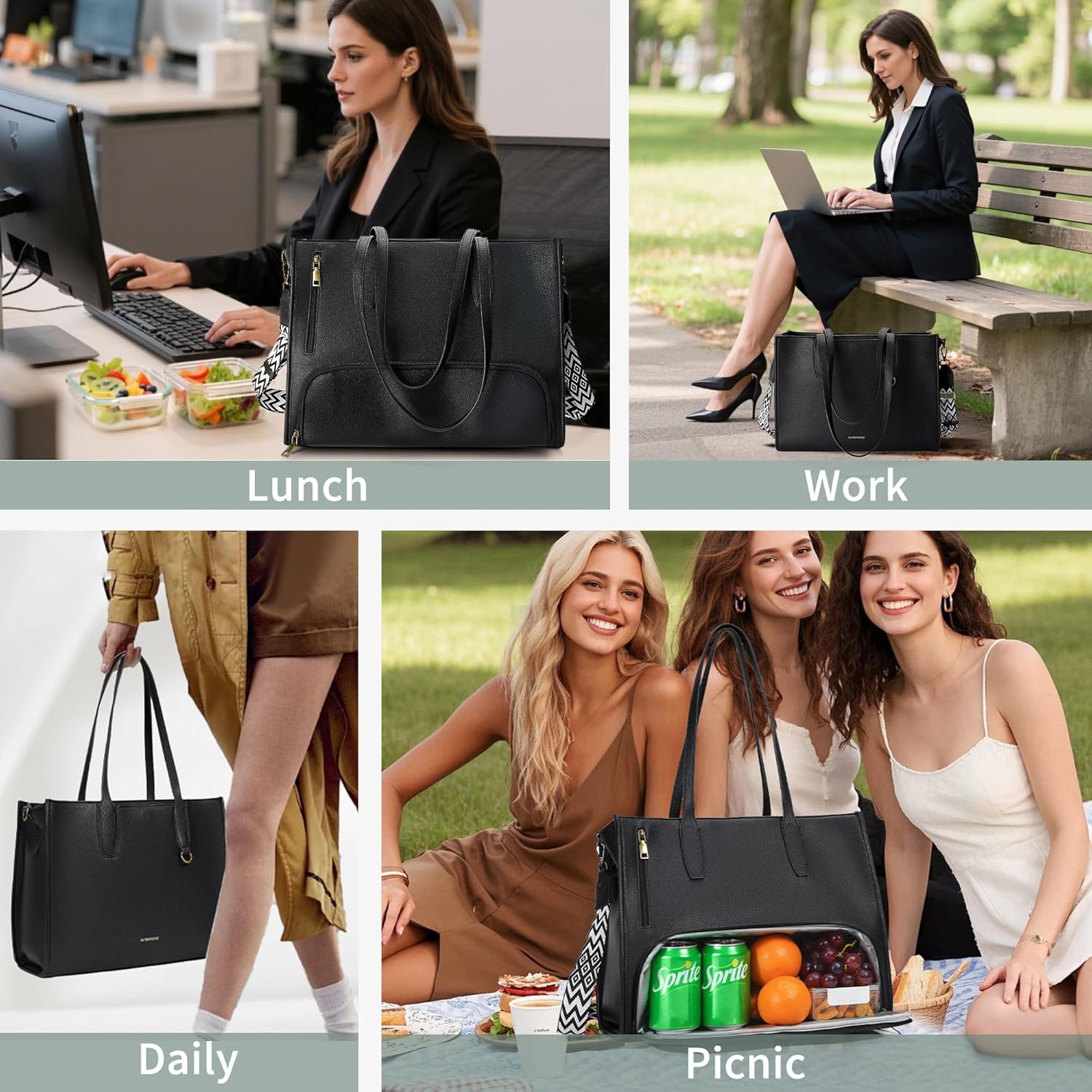 Women’s Large leather Work Tote Bag with 14" Laptop Compartment Insulated Lunch Box - Image 8