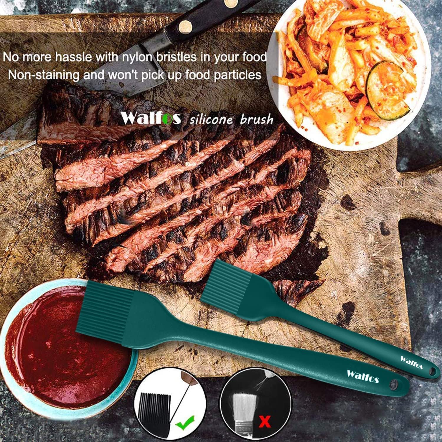 Walfos Hitzebeständiger Backpinsel, BPA-frei, Silikon, zum Kochen, Verteilen von Öl, Buttersauce zum Backen, Küche, Grill, spülmaschinenfest, 2 Größen (groß und klein)