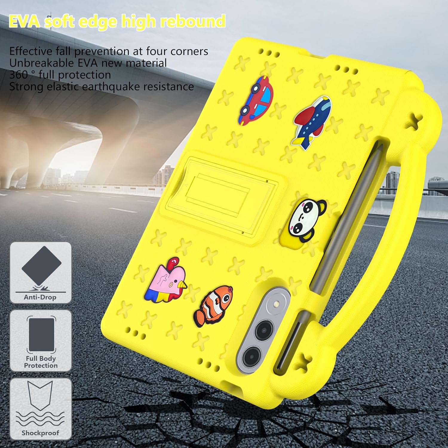 AKABEILA Compatible with Lenovo xiaoxin pad pro GT 11.1 inch TB-710FU (2025) Tablet Case, Kids Friendly Universal Lightweight Shockproof Protective Case with Shoulder Strap & Stand Handle Yellow