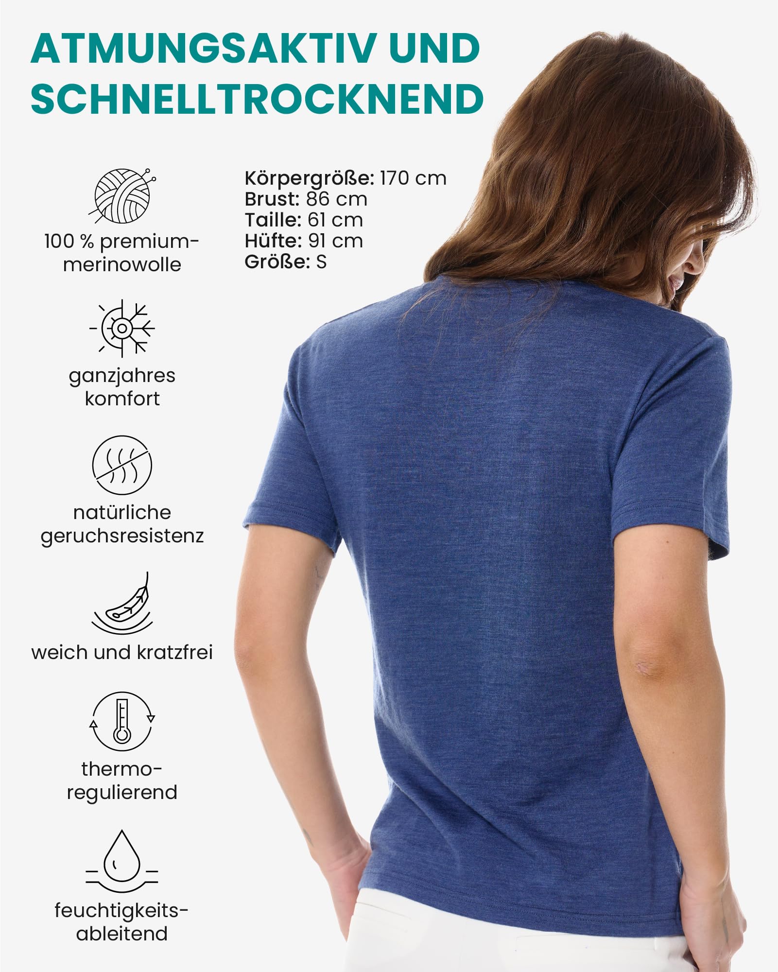 Merino Sport Unterwäsche Damen (M, Chicago Blues Crewneck)