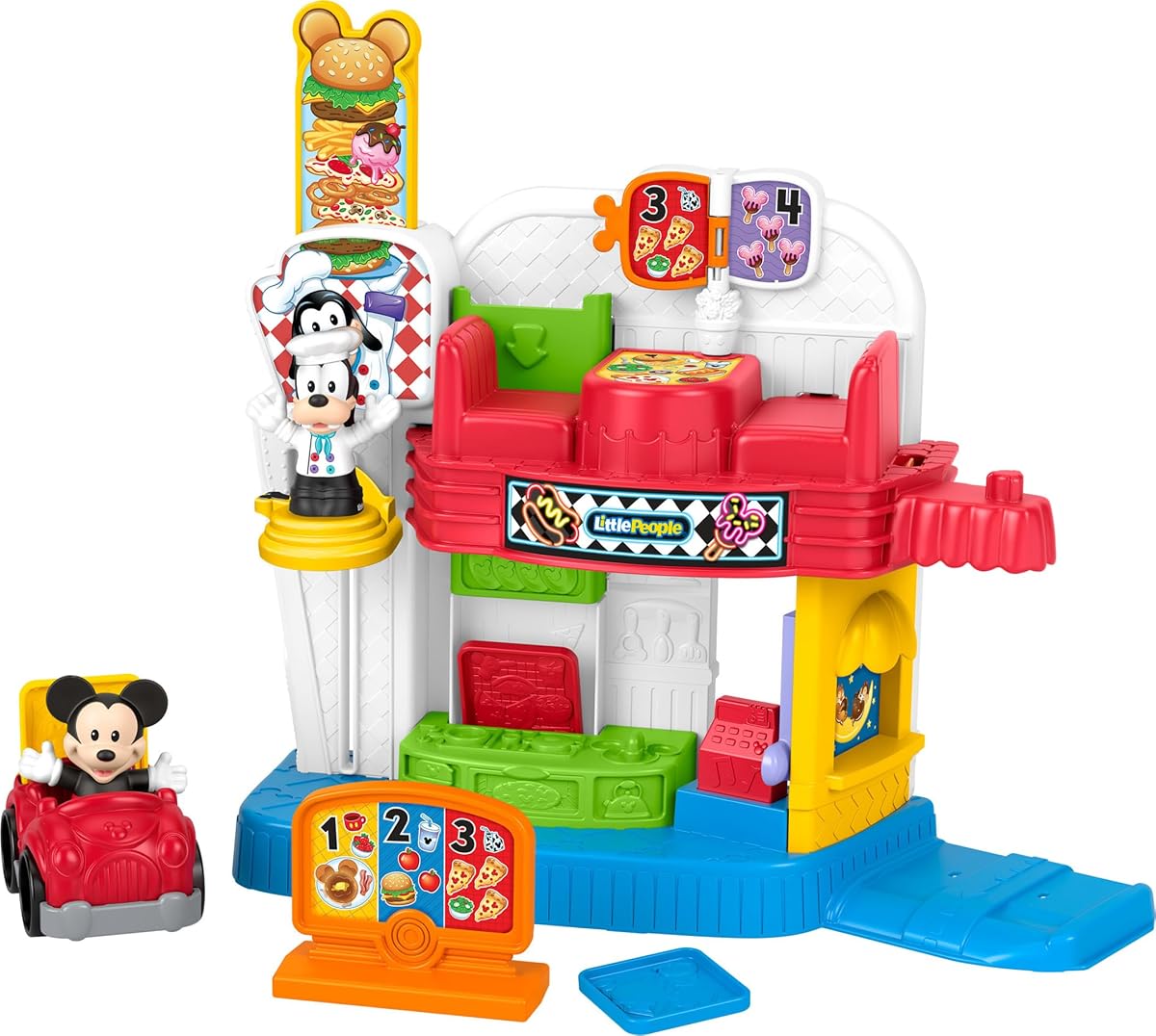 Fisher-Price Little People Disney Jr Mickey Mouse & Goofy’s Diner | Silly Sounds Musical Playset, 2 Figures and 3 Accessories, Pretend Play for Toddlers & Preschool Kids Ages 18+ Months