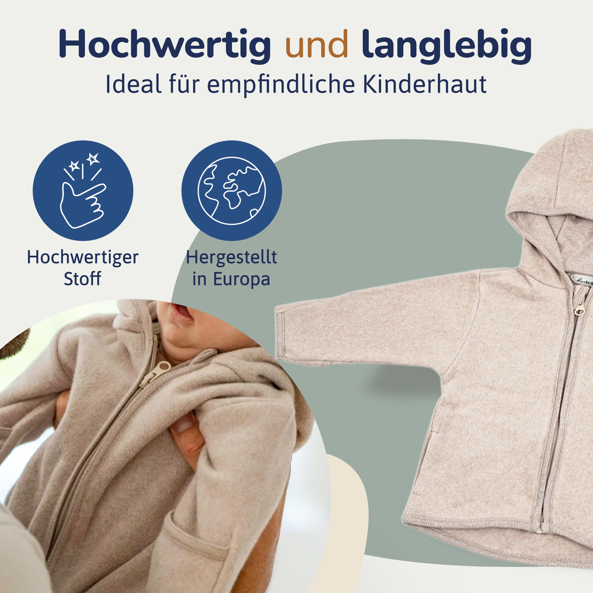 Fleece Jacke aus 100% Bio-Baumwolle (62/116) – Fleecejacke Kinder kuschelig weich, für jede Jahreszeit geeignet – Nachhaltig und mitwachsend – Fair in Europa produziert