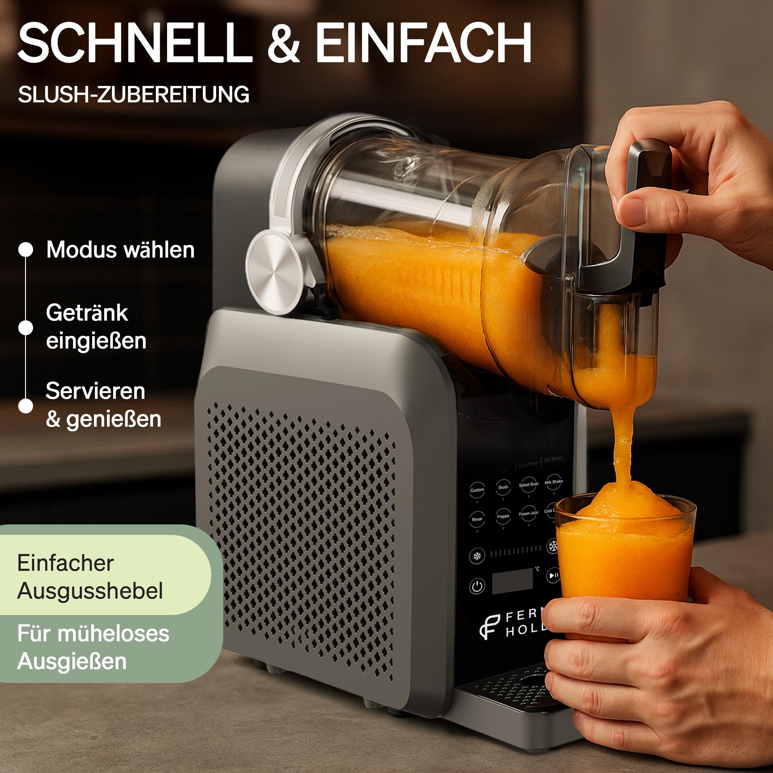 Slush Maschine 2L mit 7 Programmen, Holz-Gleitbrett, LED-Display - kein Eis nötig