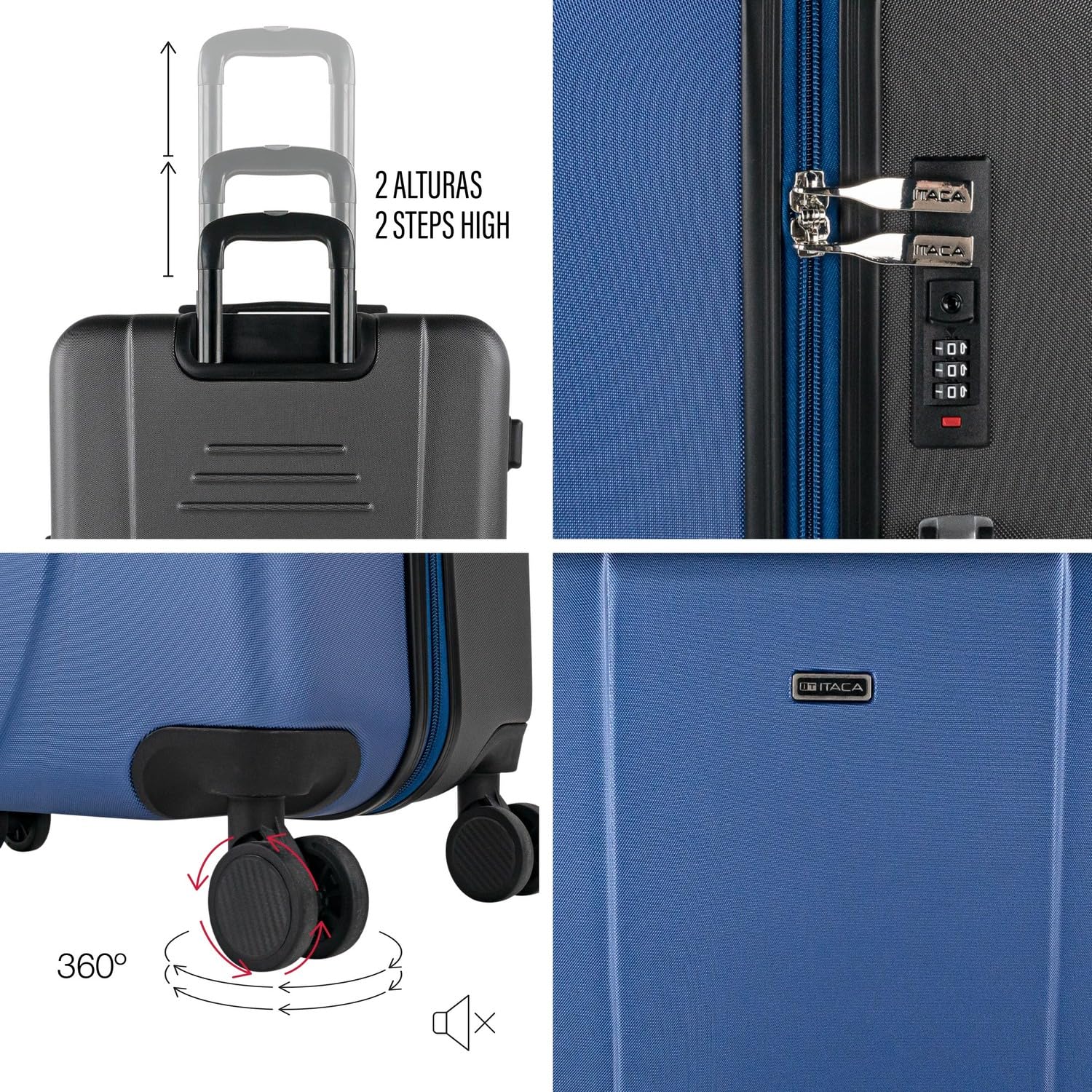 ITACA - Valigia 23Kg da stiva capiente Valigia rigida XL con ruote silenziose Trolley Grande Rigido leggero ideale per viaggi lunghi con Lucchetto a combinazione, Blu Navy-Antracite