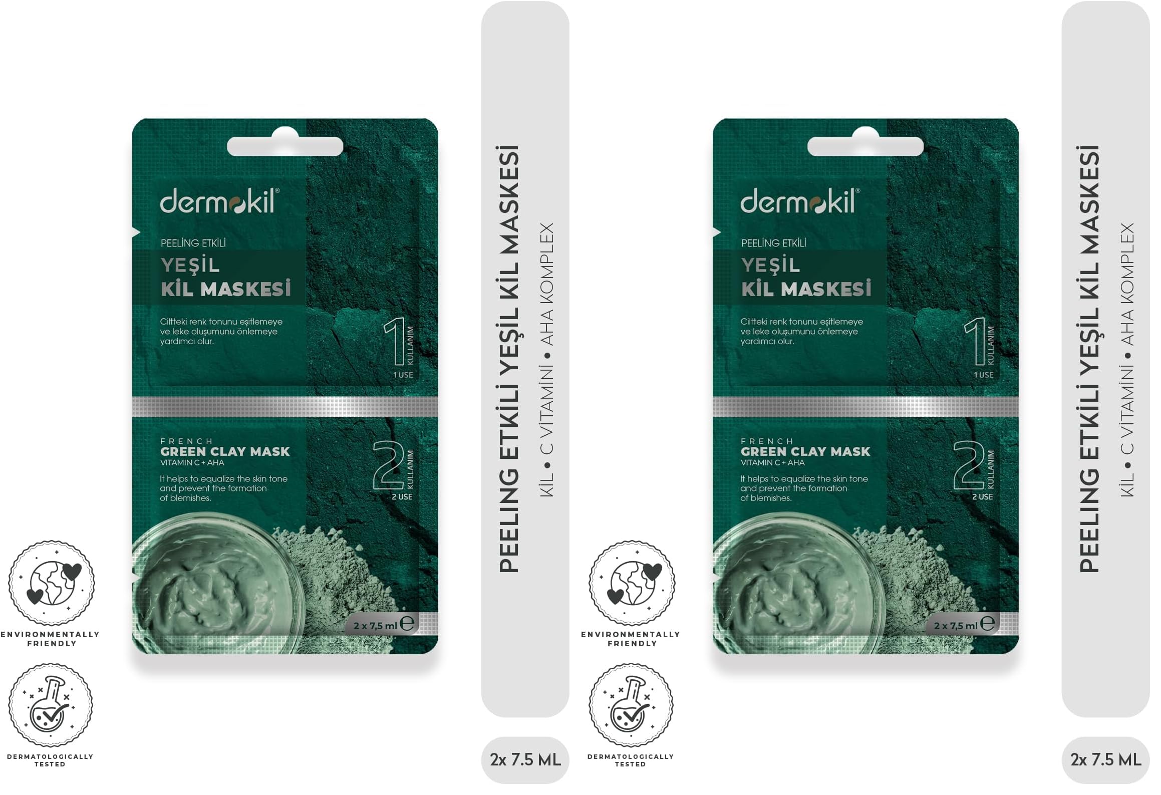 Dermokil Peeling Etkili Yeşil Kil Maskesi 2x 7.5 ml 2li paket