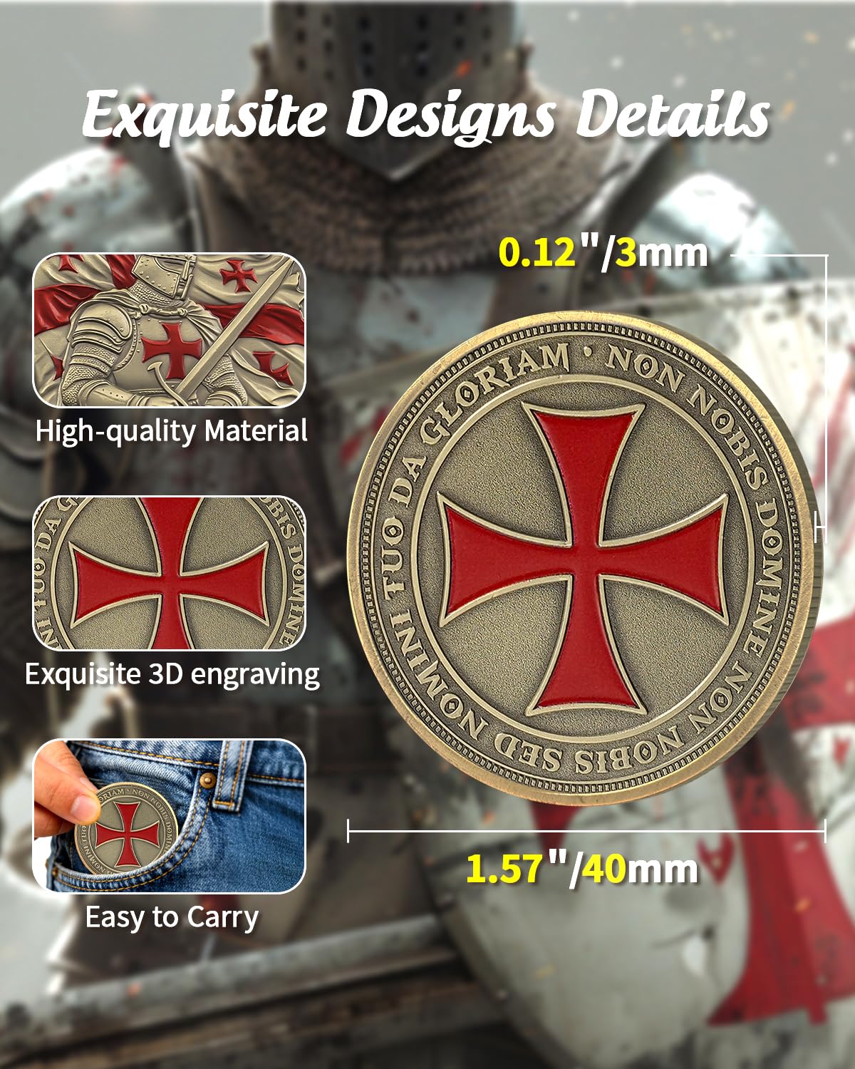 ACGZQY Knights Templar Coin, Armor of God Coins - Image 3