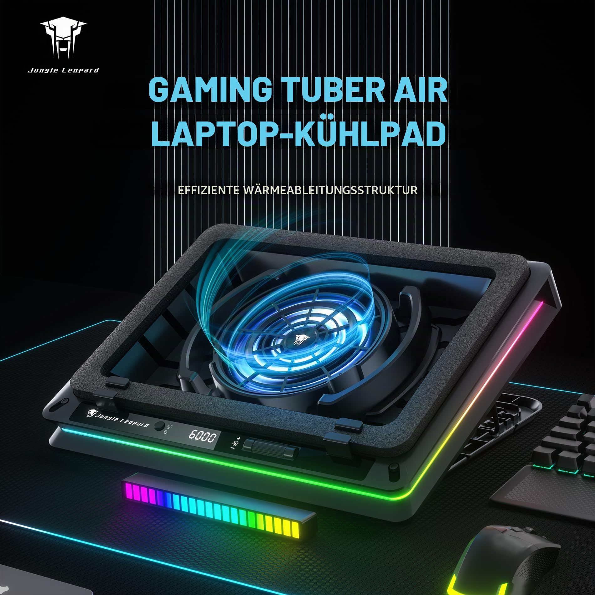 TZMRIT D16 Laptop Kühlpadd, für 13-18.6in Laptop, verstellbare Geschwindigkeit, USB-A/Typ-C 1.2M 9V3A