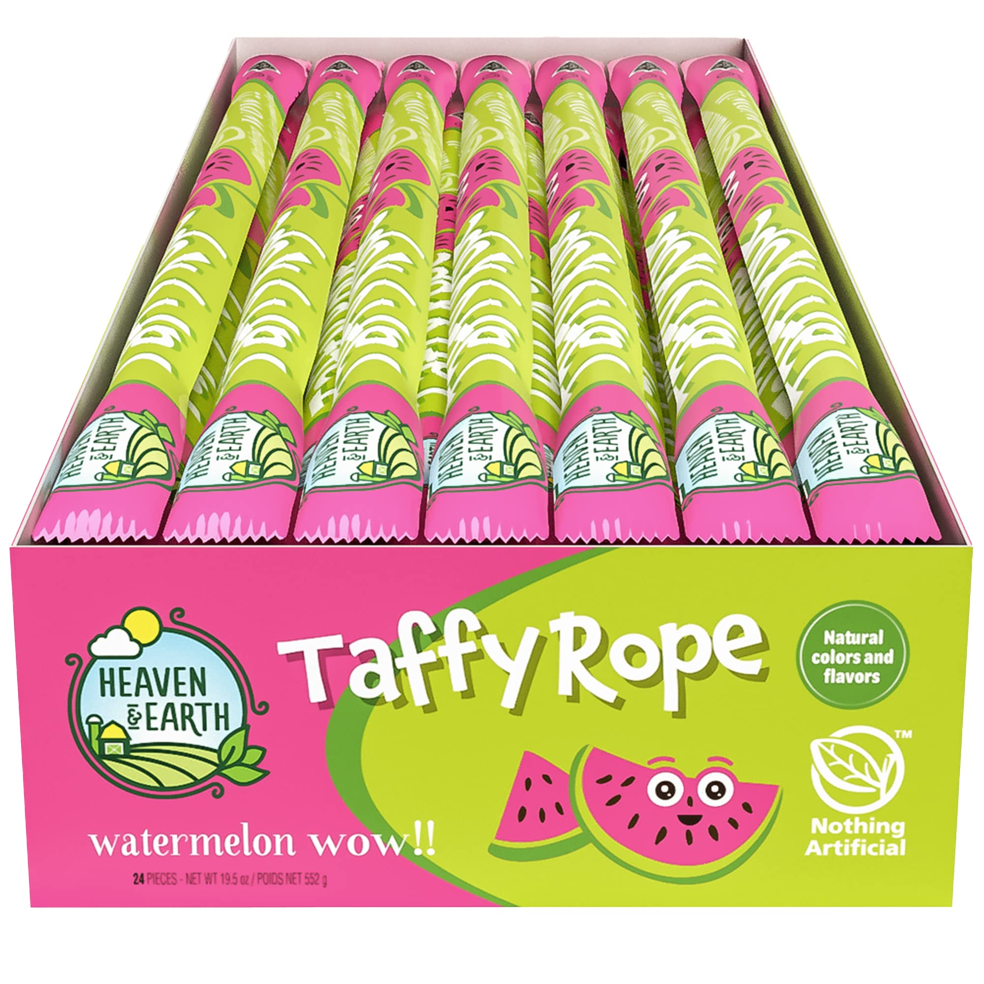 HEAVEN & EARTHWatermelon Wow Taffy Rope 552g (24 Pack) | Made with Natural Colours & Flavours, No High Fructose Corn Syrup, Gluten Free, Nothing Artificial, Kosher, Wonderfully Delicious!