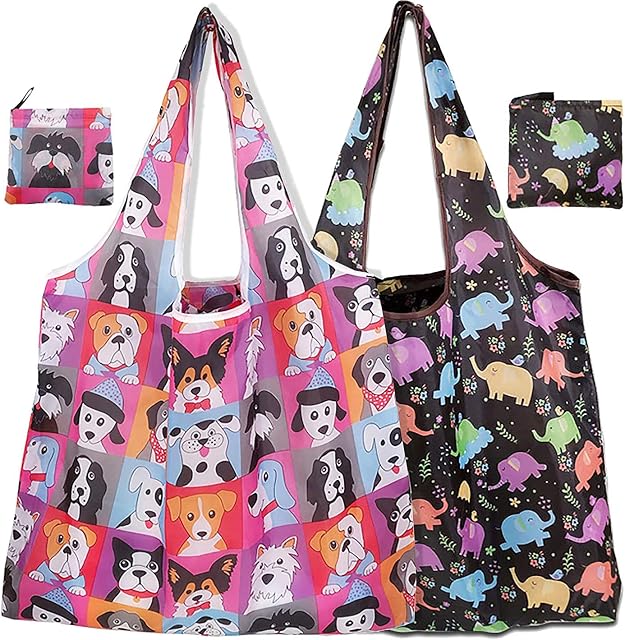 BOBOZHONG Reusable Shopping Bags,2 Pack Reusable Grocery Bags Foldable Large Washable Shopping Bags Eco Friendly Shopper Tote Bags for Daily Use Travel Take Out Storage