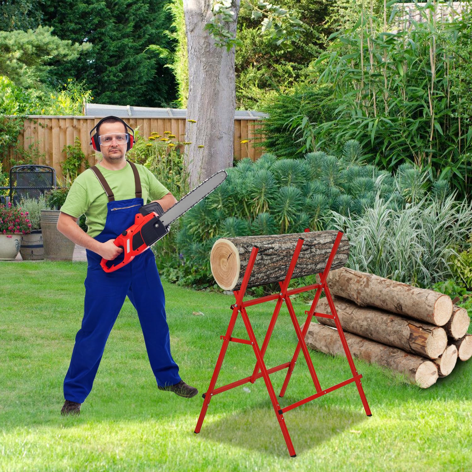 Cheval de sciage pliable Workmate en acier robuste - Pour couper des supports en bois - Capacité de charge : 100 kg - Rouge