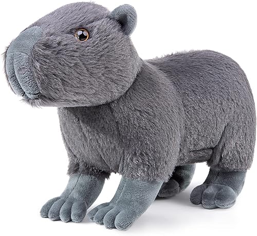 Peluche Capybara gris – Roedor realista de 13 pulgadas, animales salvajes suaves que gatean Capybara, juguetes de peluche únicos, colección de