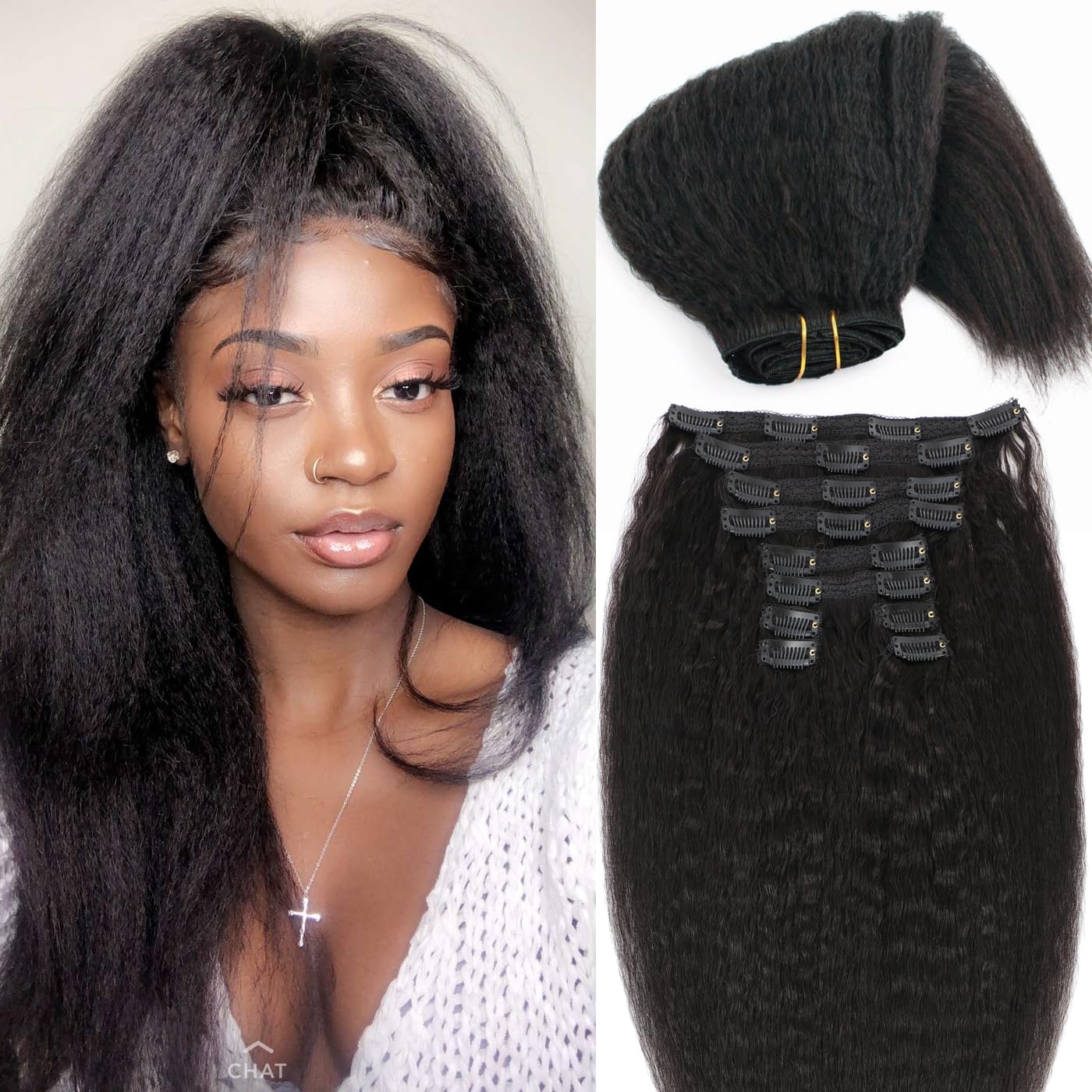 Kinky Straight Clip In Hair Extensions Real Human Hair