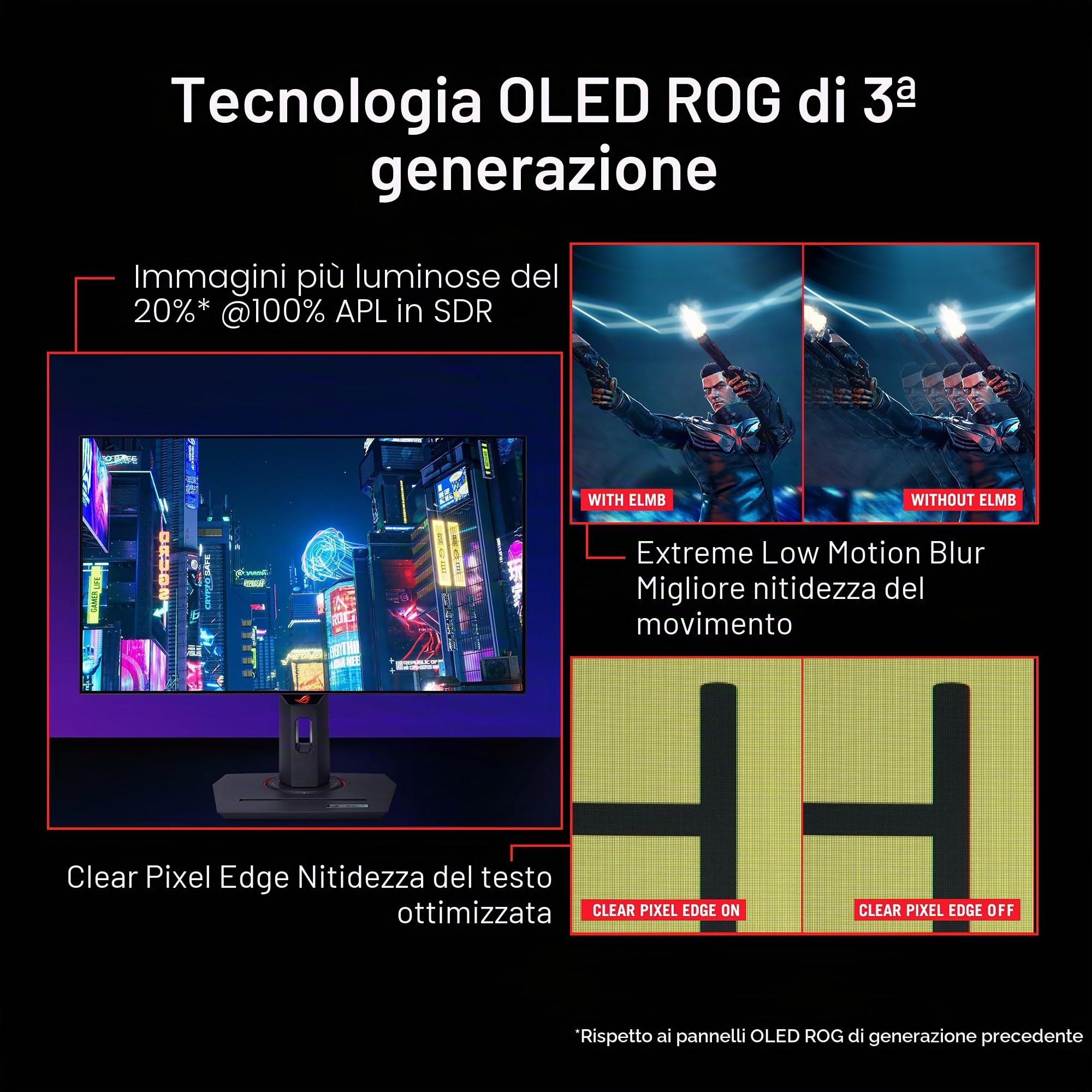 ASUS ROG Strix 27" 1440P OLED Gaming Monitor (XG27AQDMG) - QHD, OLED lucido, 240Hz, 0.03ms, dissipatore di calore personalizzato, anti-sfarfallio, luminosità uniforme, compatibile G-SYNC, 99% DCI-P3
