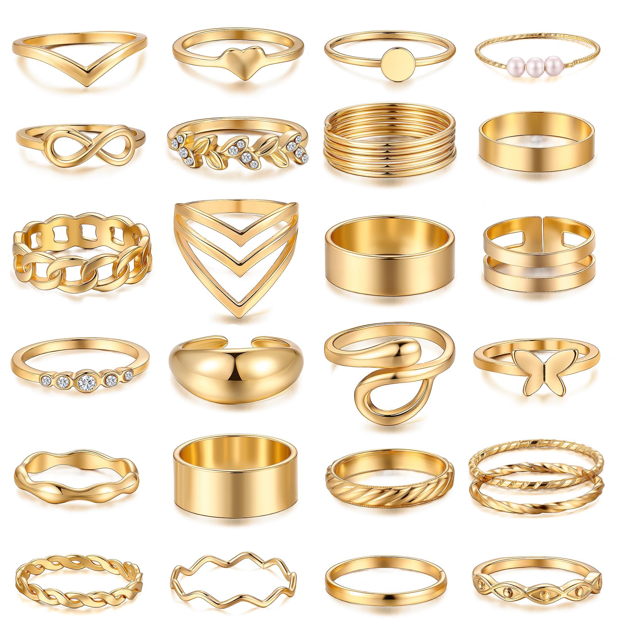 25 Pcs Gold Stackable Ring Set for Women, Chunky Knuckle Finger Midi Rings, Silver Simple Stacking Cute Rings Pack Trendy Stuff Jewelry Gift