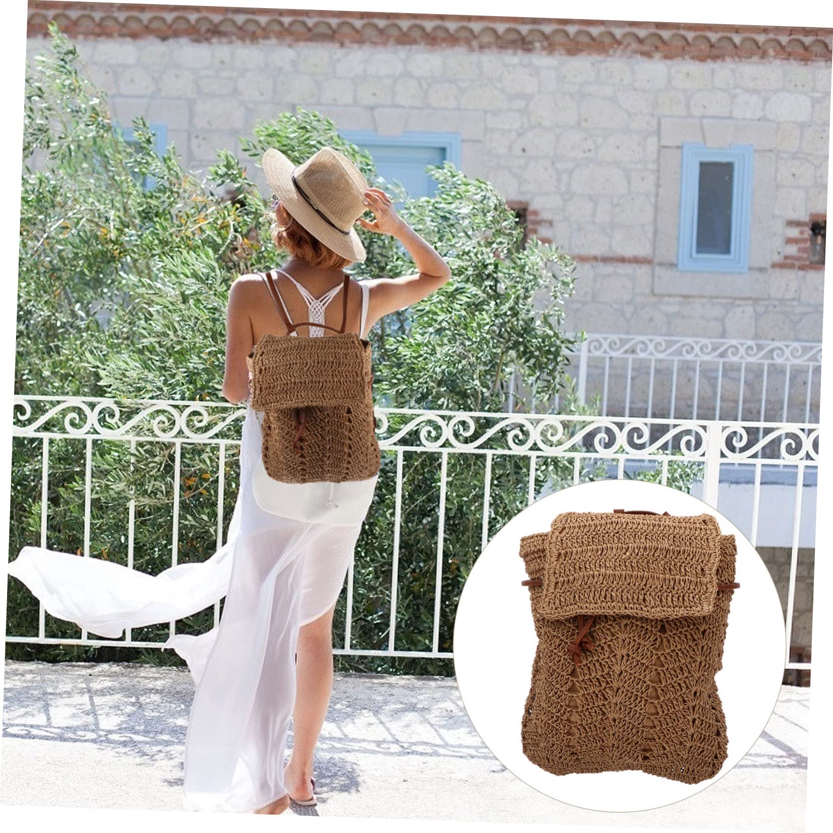 LIFKOME Bolso De Playa Mujer De Paja Tejida Bolsa De Hombro Y Bandolera Con Cordón Seguridad Mochila Rafia Moda Para Uso Diario