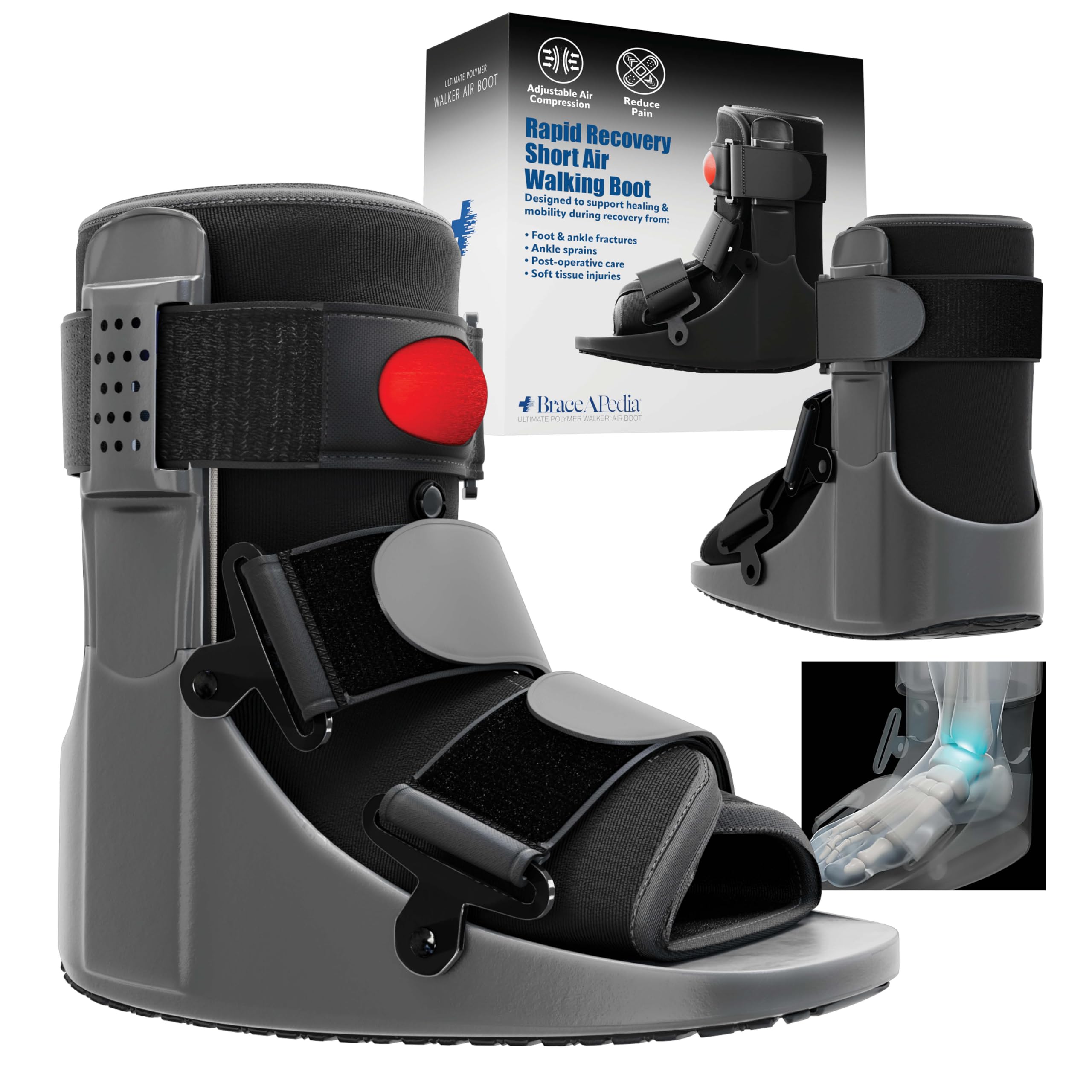 Rapid Recover - Bota corta para caminar, soporte de pie de grado médico, botín y soporte, bomba de aire ajustable, recuperación de esguinces y lesiones, zapato postoperatorio, bota de pie
