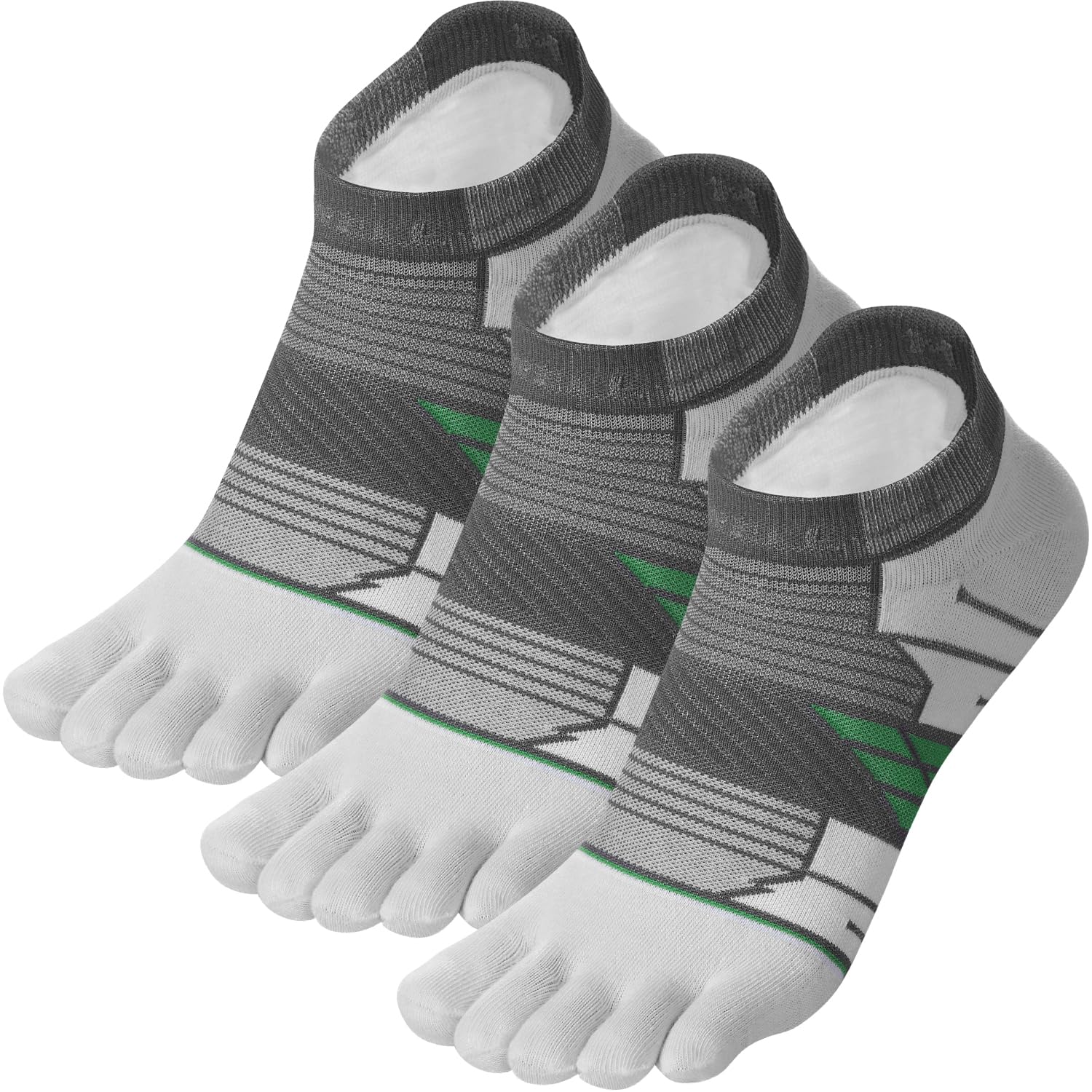 Vwell Unisex White Grey Toe Socks For Men/Women, Coolmax Five Finger Socks, Compression Athletic Running Socks Ankle Toe Socks (3Pairs), M