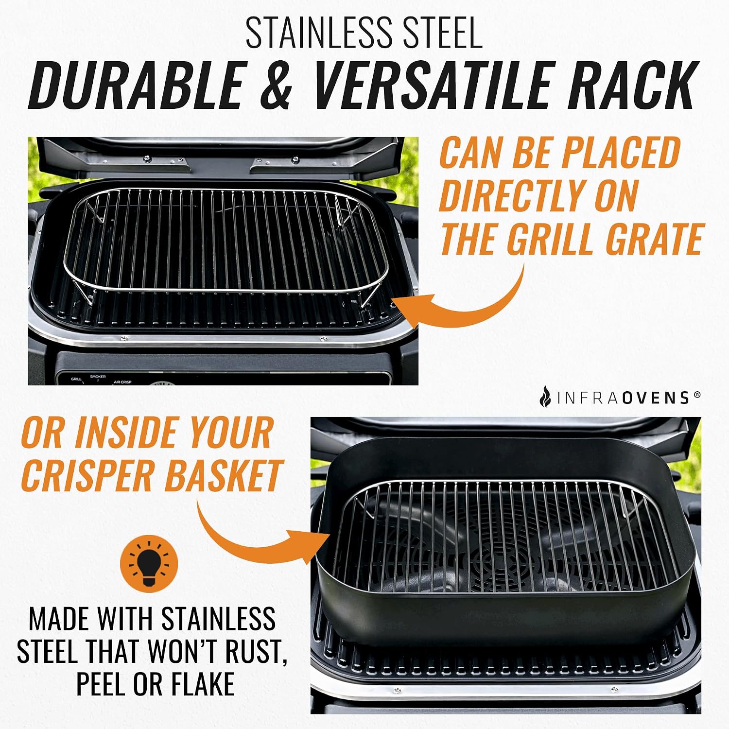 Stainless Steel Rack for Ninja Woodfire Outdoor Grill Pro XL, Pro Connect XL, OG850 OG951 Wood Fire Electric Master Grill Air Fryer Accessories, Dishwasher Safe, by INFRAOVENS image 3