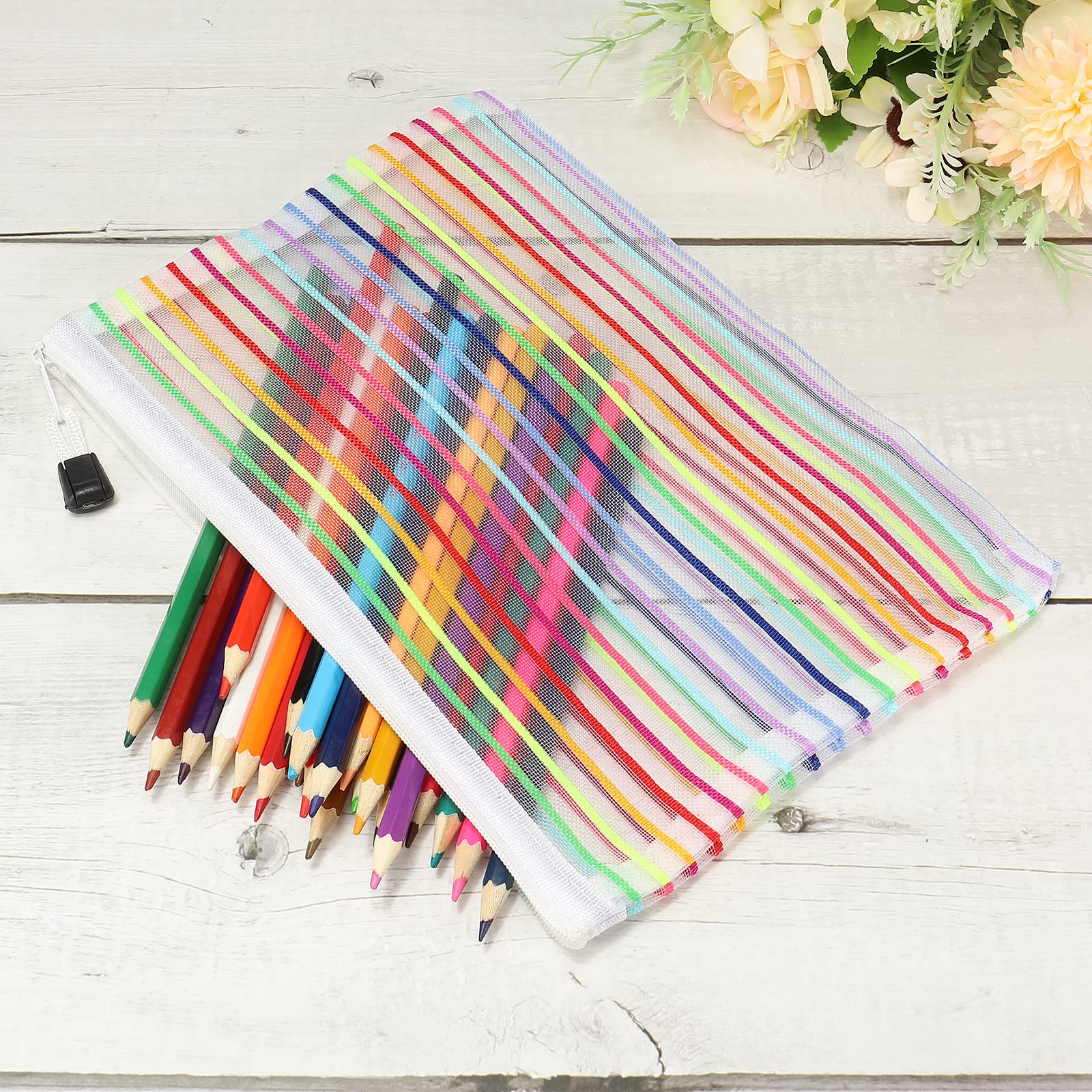 Belle Vous Buste con Zip Retate Trasparenti (12pz) - Buste Portadocumenti A4 - Busta Plastica con Cerniera per Accessori Viaggio, Cosmetici, Scuola ed Ufficio - Busta Porta Documenti Impermeabile