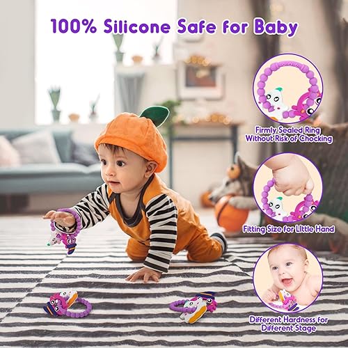 Miniatura 3 de Juguetes de Halloween para bebés, mordedores de anillo para bebés de 0 a 6 meses, agarre de Halloween, juguetes de silicona para masticar, para