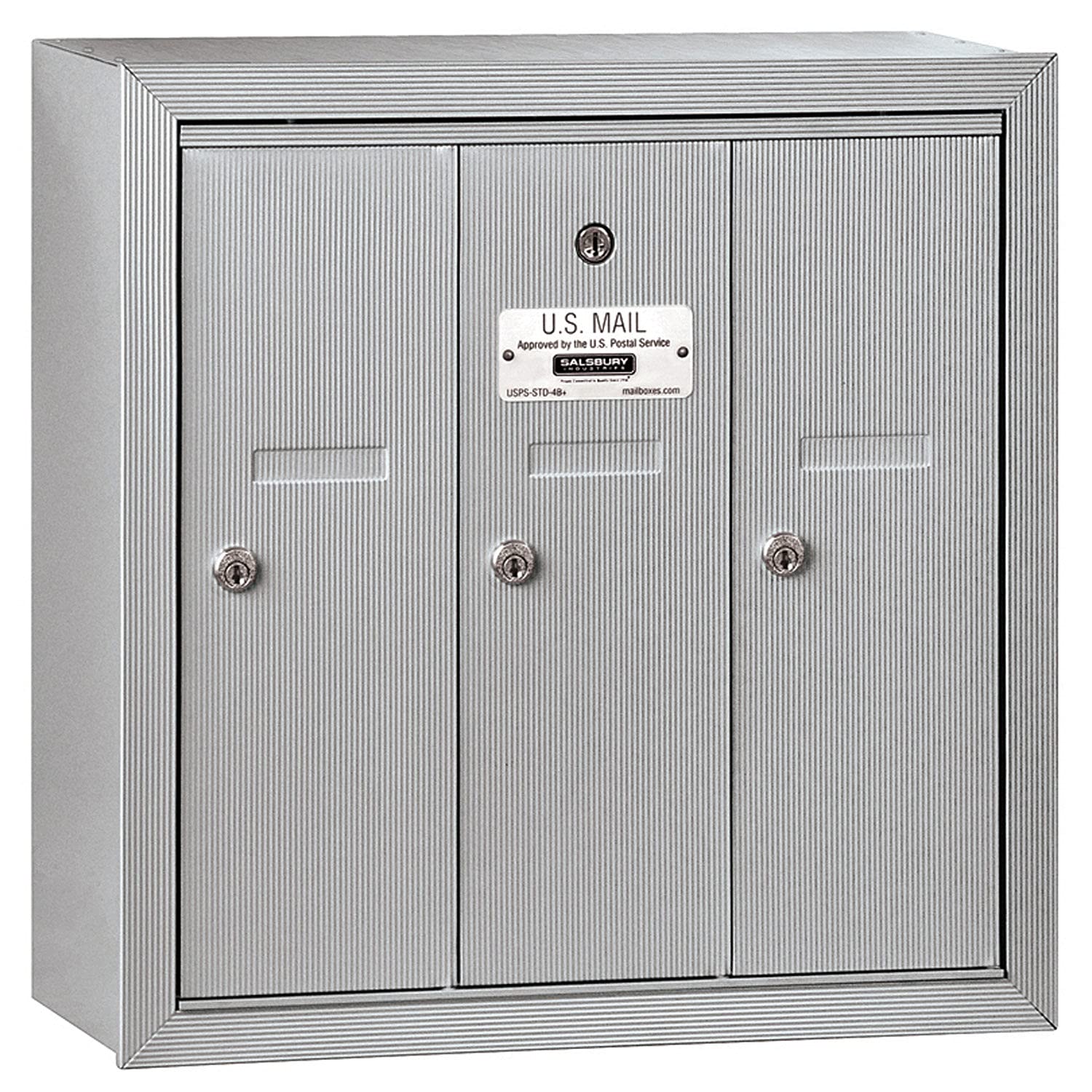 Salsbury Industries 3503ASP pionowa skrzynka na listy z głównym zamkiem handlowym, prywatnym dostępem i 3 drzwiami, aluminium