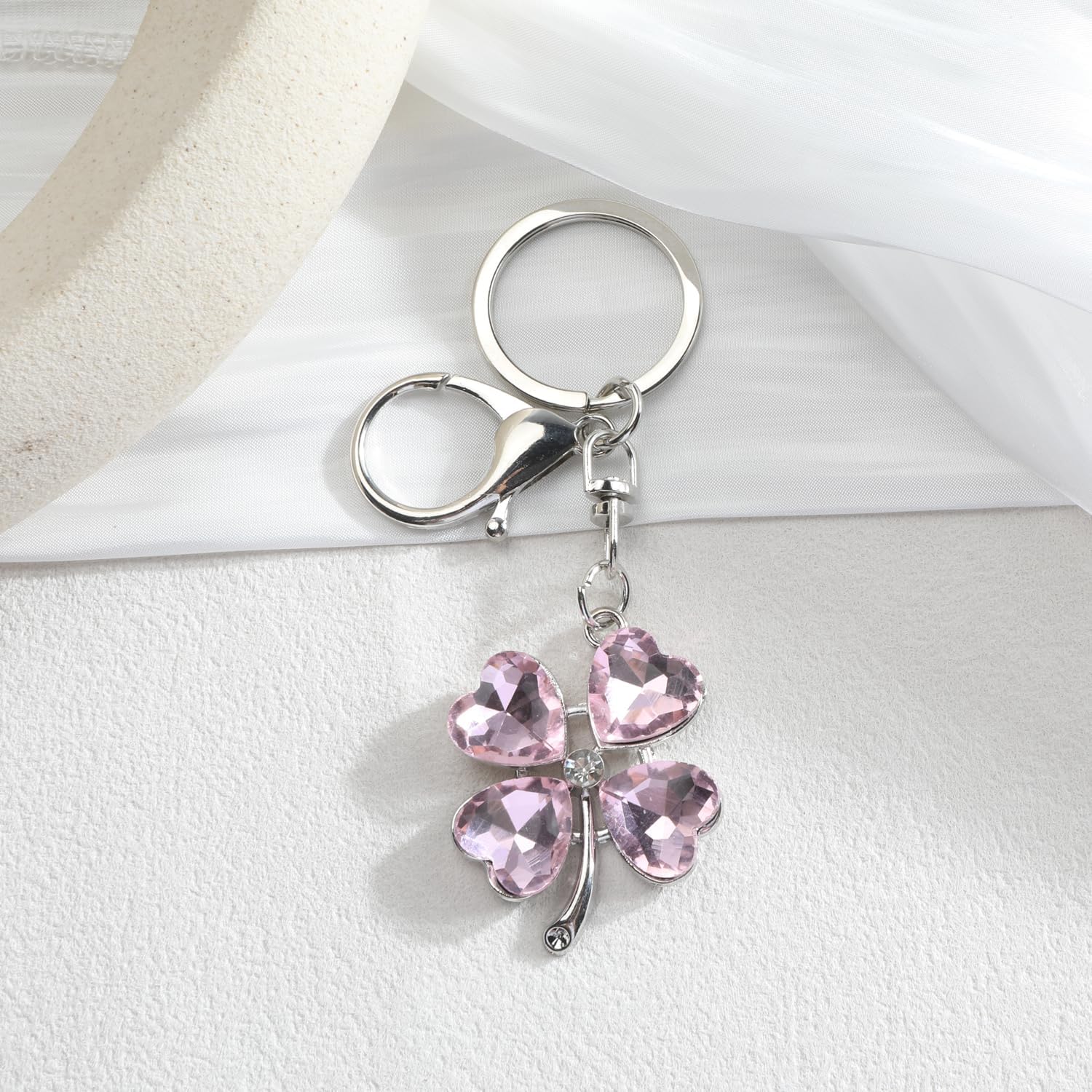 4 Leaf Clover Keychain Pink Heart Rhinestone Keychain Good Luck Gifts Sparkly Gifts for Women Birthday Christmas - Image 3