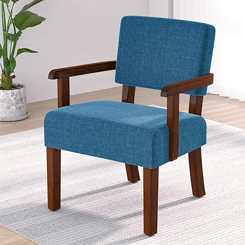 Silla decorativa con marco de madera maciza, sillones con asiento suave y reposabrazos, silla de lectura tapizada para sala de estar, dormitorio,