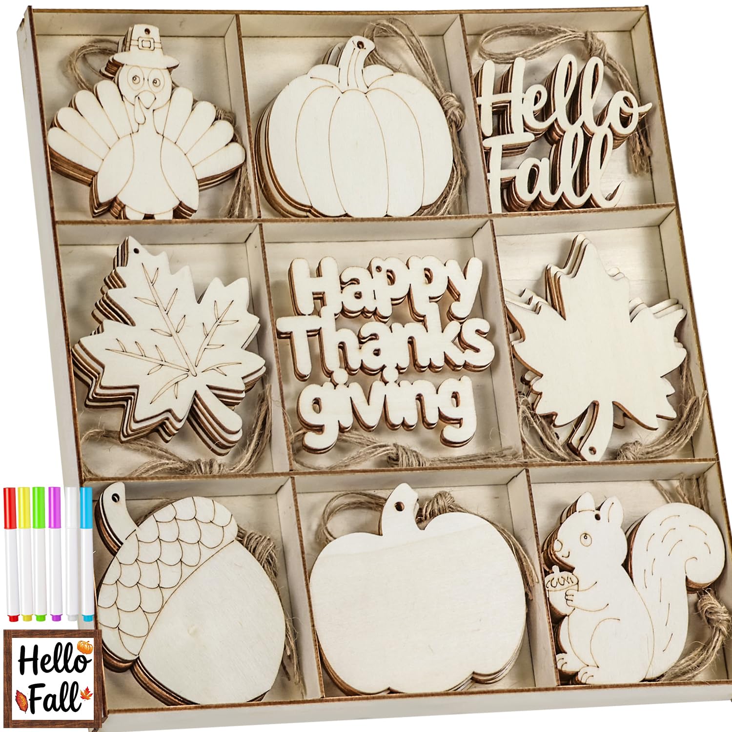 WOHOHOHO 42PCS Fall Unfinished Paintable Blank Wooden
