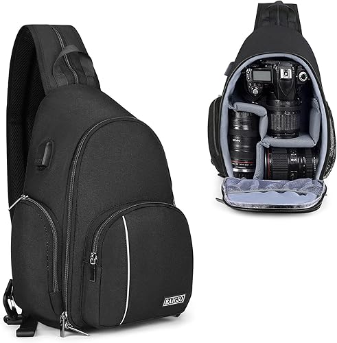 BAIGIO Mochila para cámara DSLR SLR SLR sin espejo, bolsa cruzada de hombro para cámara WR, Negro -, Casual