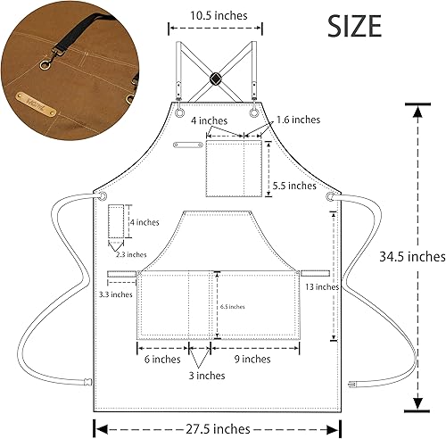 Miniatura 2 de Professional Unisex Chef Apron Cross-Back, Large Pockets, Water-Resistant Cotton Canvas