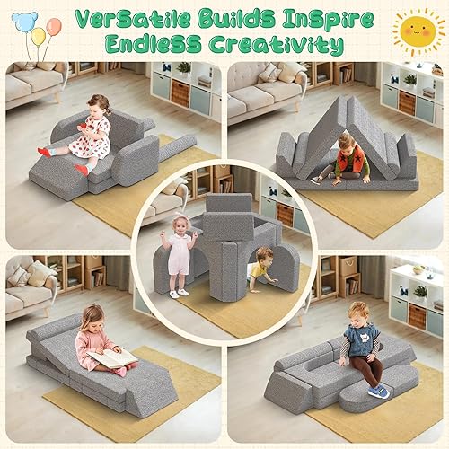 Miniatura 5 de Sofá modular para niños con fundas lavables, sofá de espuma para juegos creativos, escalada y descanso, sofá convertible para niños, muebles de