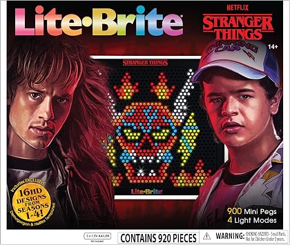 Basic Fun Lite-Brite Stranger Things Special Edition - Demogorgon Hunters - High-Definition Grid, 16 HD Templates, 900 Mini Pegs, Stickers, Branded Storage Pouch, Ages 14+
