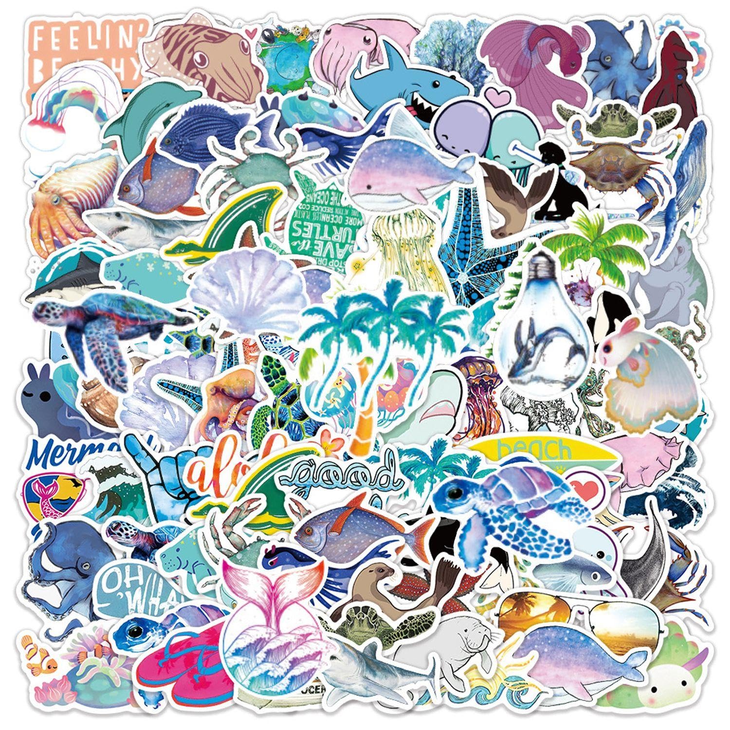 Plldvefd Color 100 Marine Life Stickers, Creative Graffiti Stickers, Waterproof Stickers, Which Can Decorate Suitcases, Notebooks, And Water Bottles.