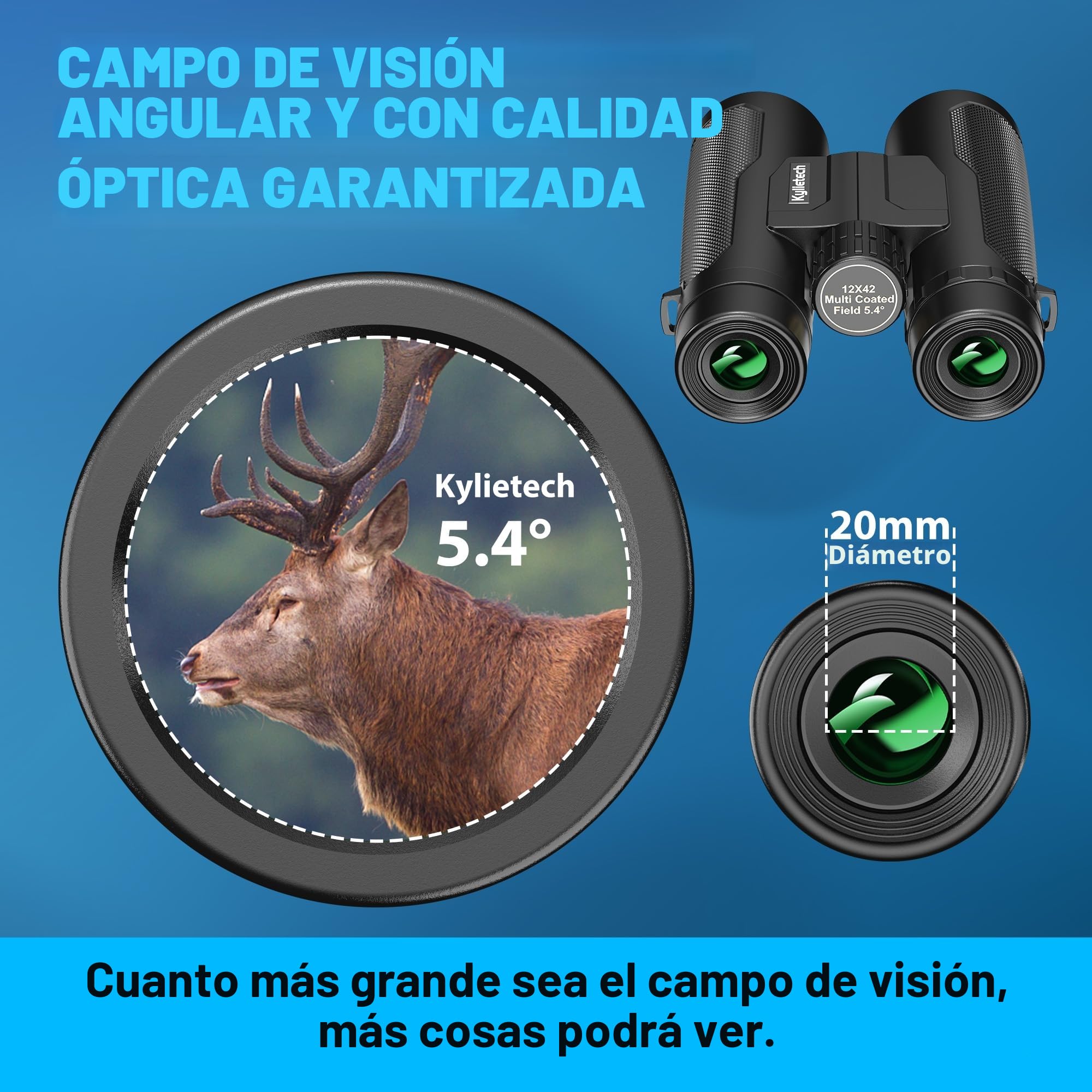 Prismáticos, Kylietech 12X42 Prismaticos Portátiles para Adultos- Prismas BaK4 y Lentes FMC, con Trípode y Adaptador para Teléfono, para Observación de Aves, Senderismo, Caza